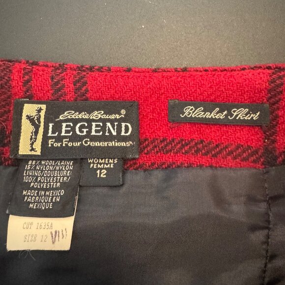 Eddie Bauer Legend  Blanket Skirt Plaid Red & Black Wool Blend Size 12 - Picture 5 of 6